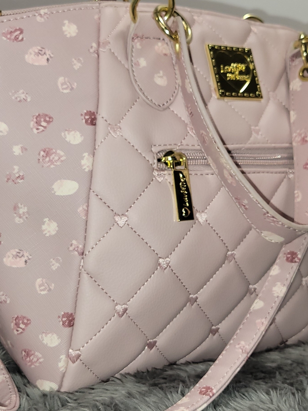 Light Pink Quilted Tote Bag with Floral Accents